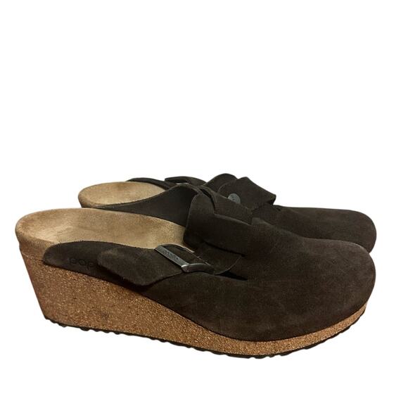 Papillio Birkenstock Women Clogs 10 Brown Suede Fanny Ring Buckle Casual Comfort - Picture 1 of 11